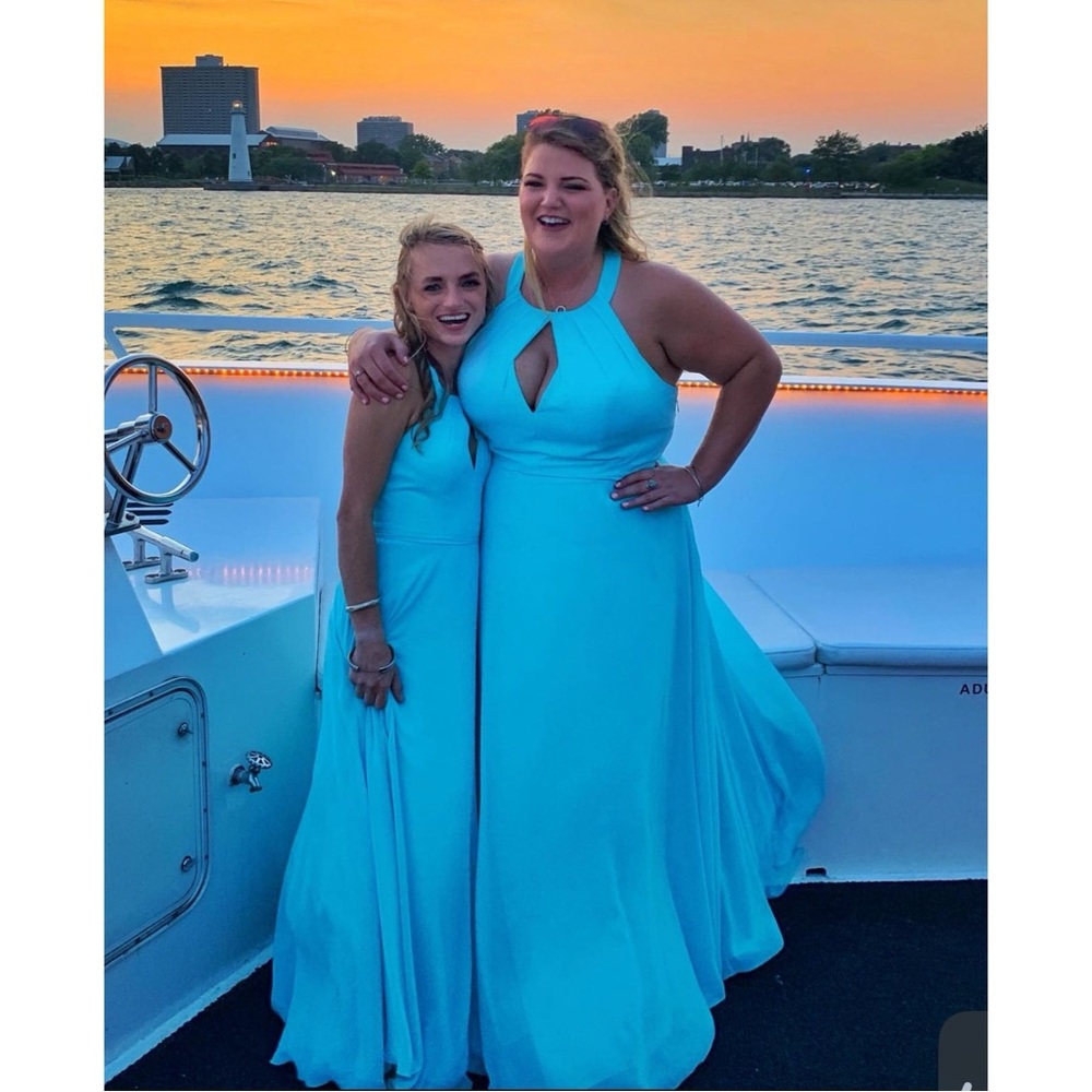 Azazie Caribbean Bridesmaid Dress with matching silk robe